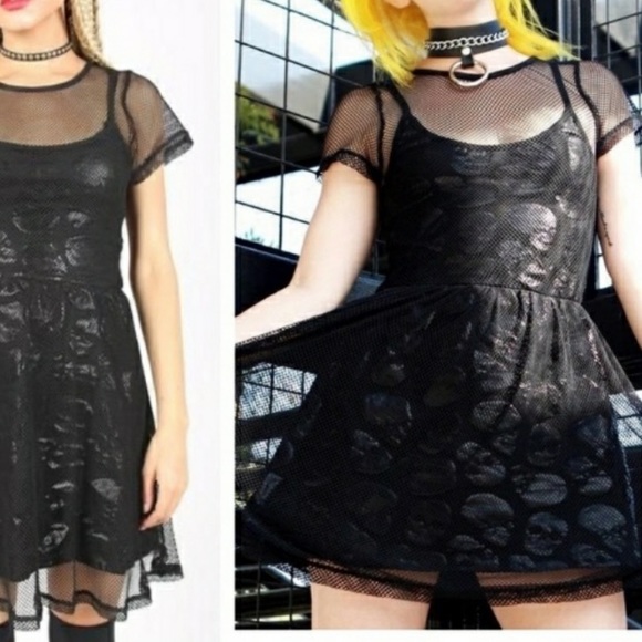 IRON FIST CLUB SKULLS ☠️ MESH DRESS BLACK MINI DRESS PARTY DANCE 💃🏽 NEW!! - Picture 2 of 5
